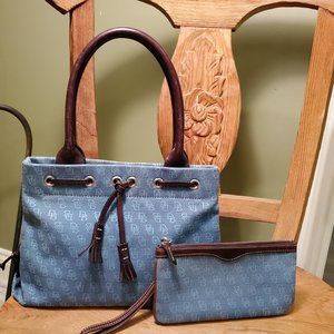 Dooney & Bourke Blue Tassel Tote & Matching Wristlet Denim